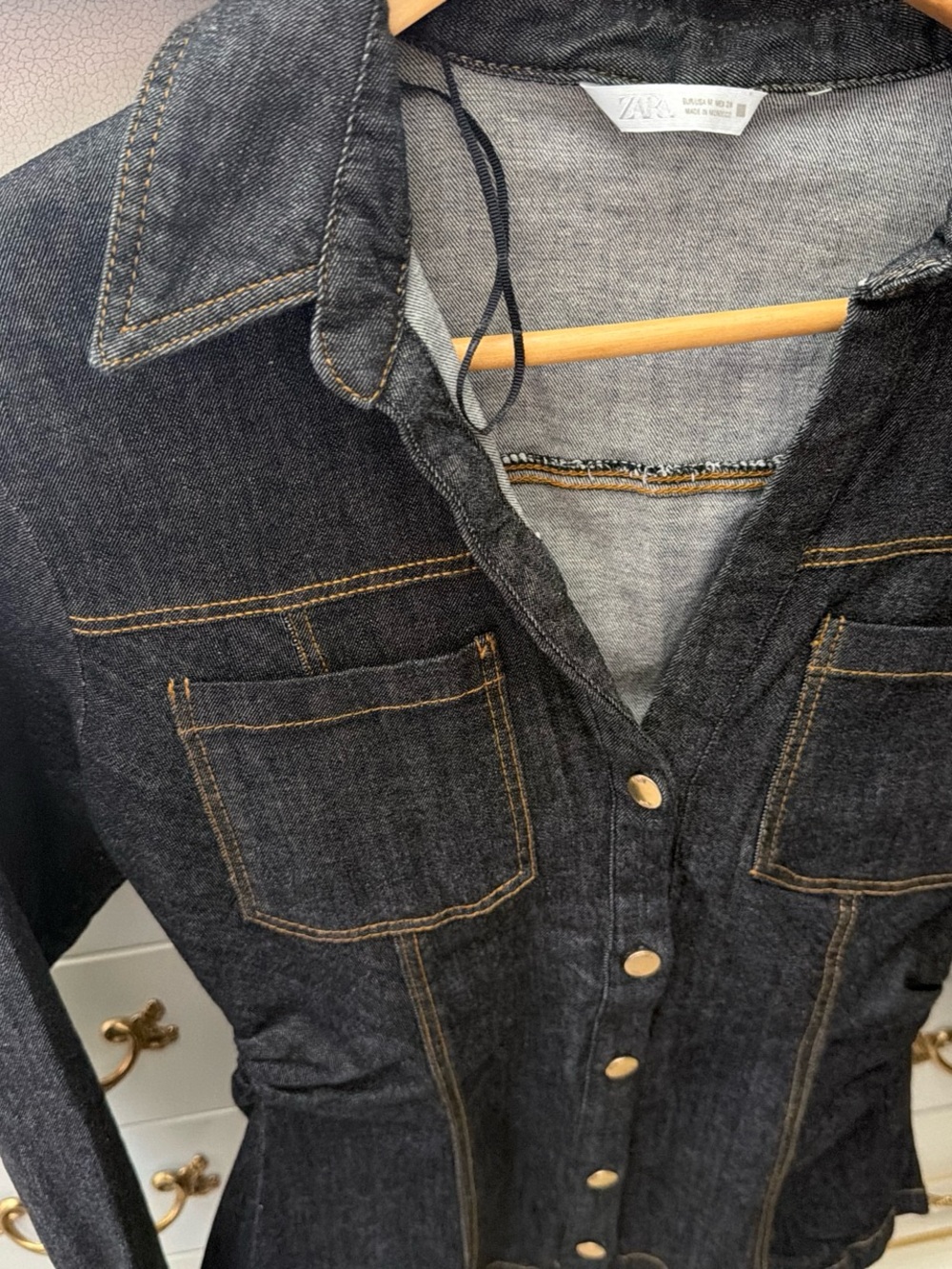 Zara Dark Denim Button-Up Shirt Jacket - Picture 2 of 2